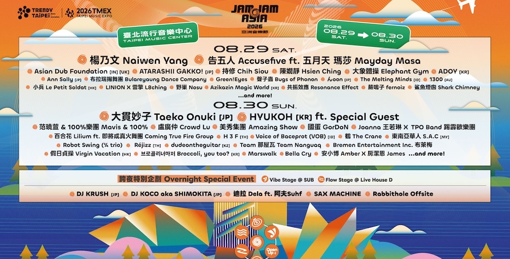 潮臺北「JAM JAM ASIA 亞洲音樂節」全面啟售